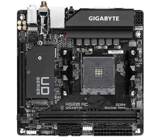 Gigabyte A520I AC mini ITX AMD Motherboard | AM4 Socket - 2 x DDR4 Memory Slots