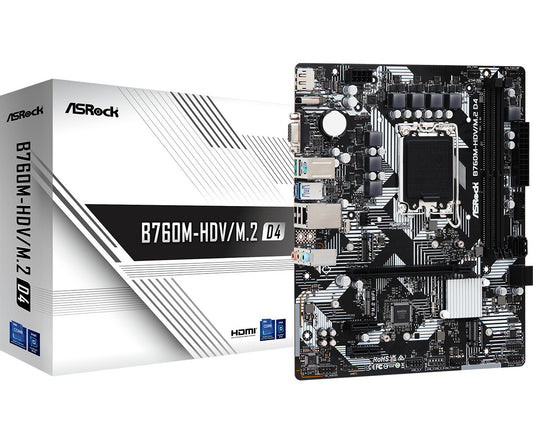 Asrock B760M-HDV/M.2 D4 micro ATX Intel Motherboard | LGA1700 Socket - 2 x DDR4 Memory Slots