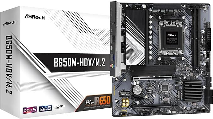 Asrock B650M-HDV/M.2 micro ATX AMD Motherboard | AM5 Socket - 2 x DDR5 Memory Slots
