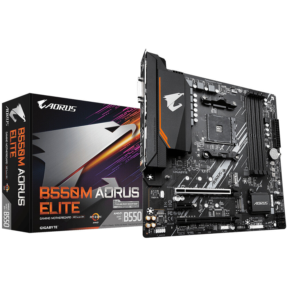 Gigabyte B550M AORUS ELITE micro ATX AMD Motherboard | AM4 Socket - 4 x DDR4 Memory Slots