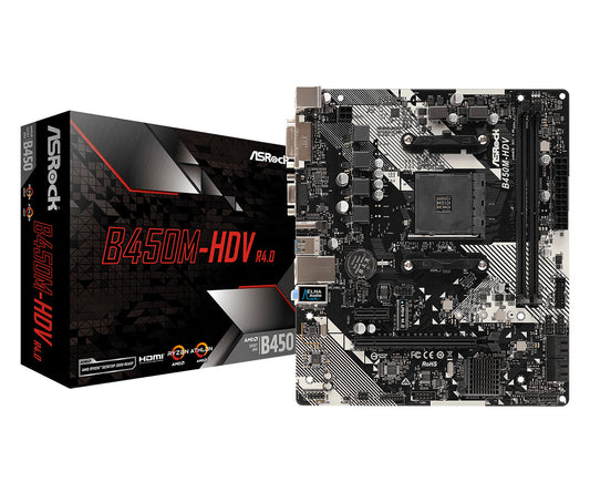 Asrock B450M-HDV R4.0 micro ATX AMD Motherboard | AM4 Socket - 2 x DDR4 Memory Slots
