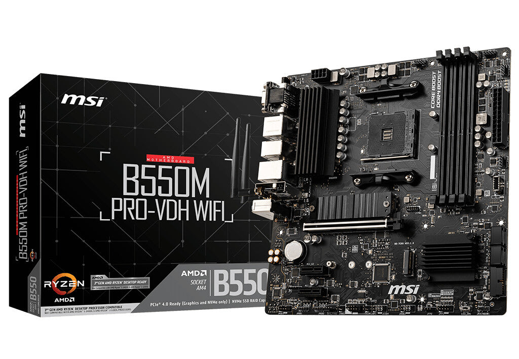 MSI B550M PRO-VDH WIFI micro ATX AMD Motherboard | AM4 Socket - 4 x DDR4 Memory Slots