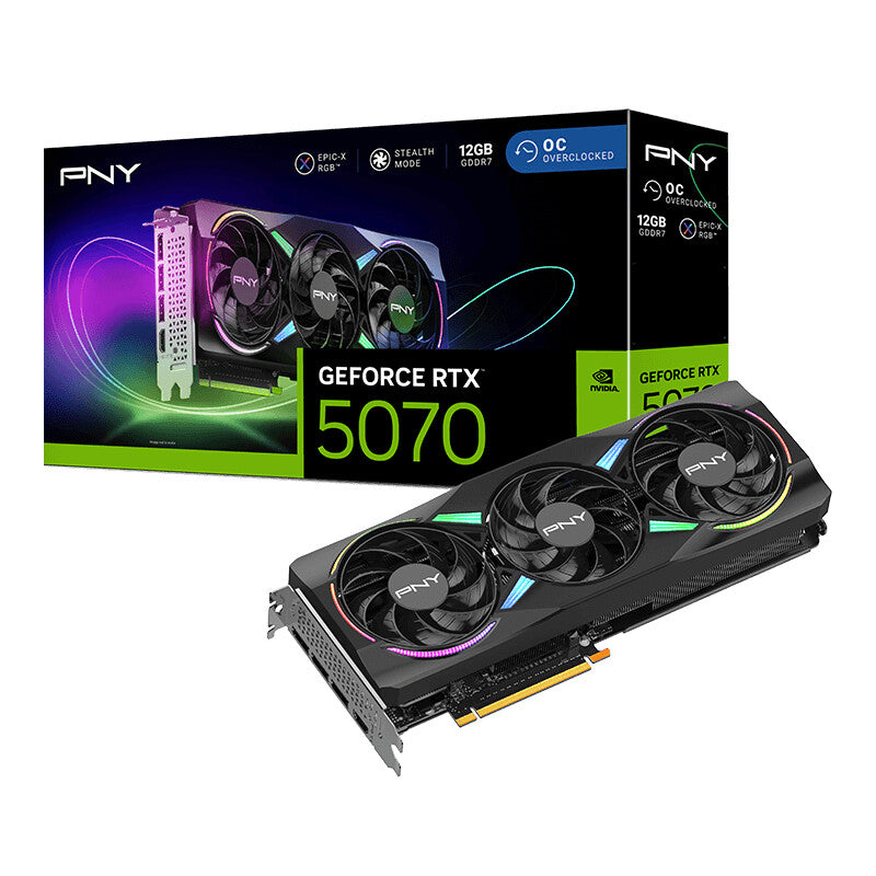 PNY GeForce RTX 5070 12 GB GDDR7 Overclocked Graphics Card | PCIe 5.0 x16 | 3 x DP and 1 x HDMI | Active Cooling