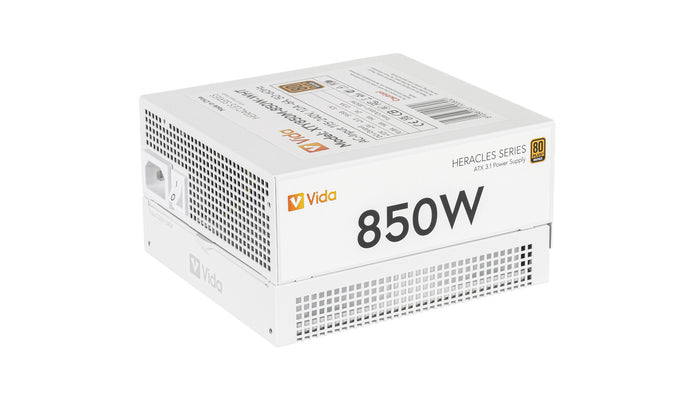 VIDA 850W Heracles White ATX 3.1 Gaming PSU, 80+ Bronze, 140mm Ultra-Quiet FDM Fan, Flat White Cables, PCIe 5.1, Power Lead Not Included power supply unit 24-pin ATX