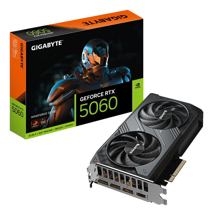 Gigabyte GeForce RTX 5060 8 GB GDDR7 Overclocked Graphics Card | PCIe 5.0 | 3 x DP and 1 x HDMI | Active Cooling