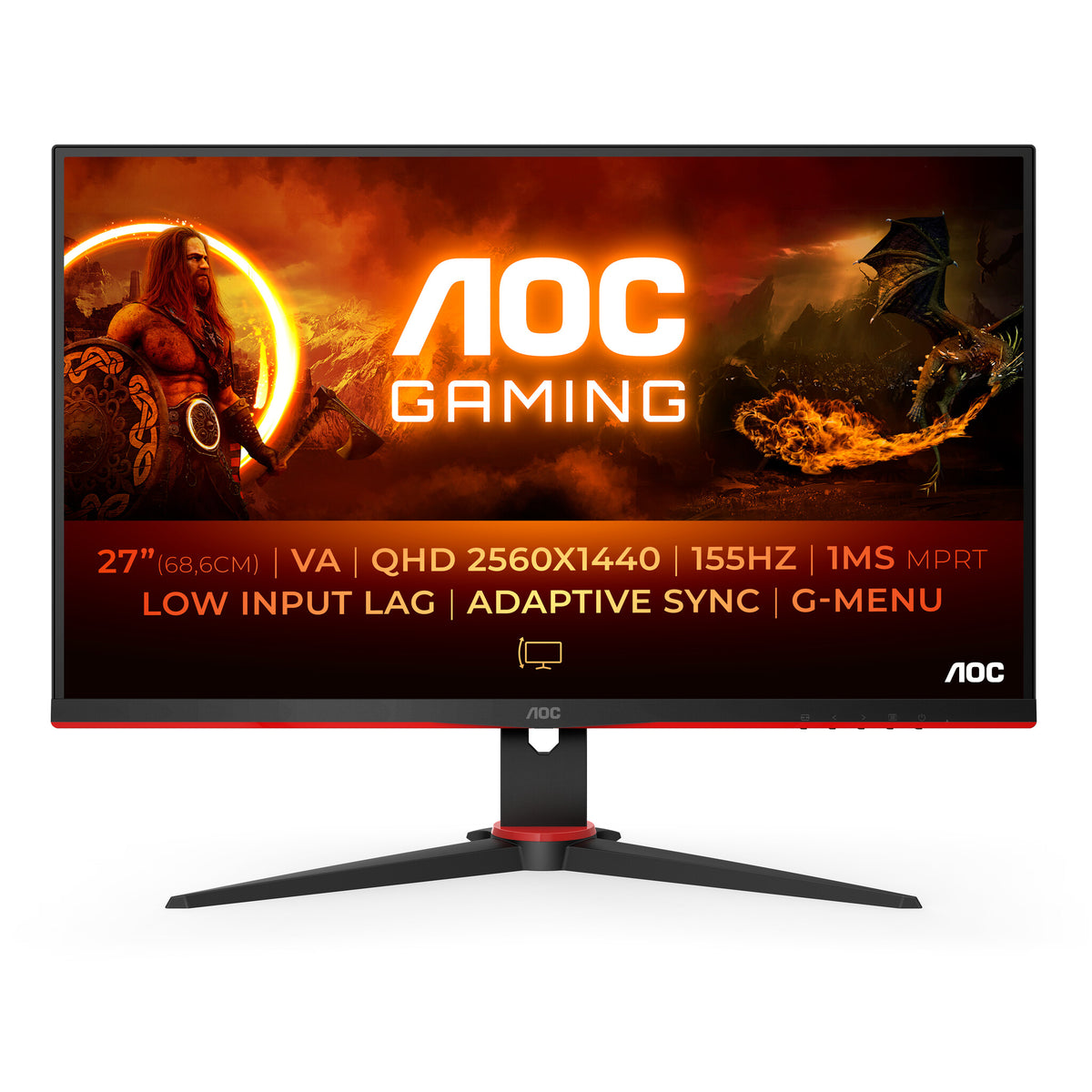 AOC G2 Q27G2E/BK 27" Quad HD Gaming Monitor | 2560 x 1440 155Hz 1ms HDMI DP