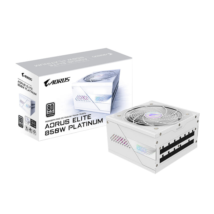GIGABYTE AORUS ELITE P850W ICE Power Supply - PCIe 5.0, 80 PLUS Platinum, Fully Modular Design, 120mm Fan, ATX 3.0 compatible, UK Plug