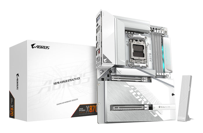 Gigabyte X870 AORUS STEALTH ICE ATX Motherboard | AM5 | 4x DDR5 Slots | Wi-Fi 7