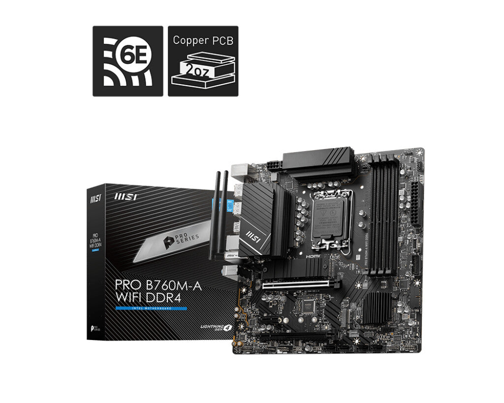 MSI PRO B760M-A WIFI DDR4 micro ATX Intel Motherboard | LGA1700 Socket - 4 x DDR4 Memory Slots