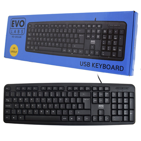 Evo Labs KD-101LUK Keyboard | Wired, QWERTY, Black
