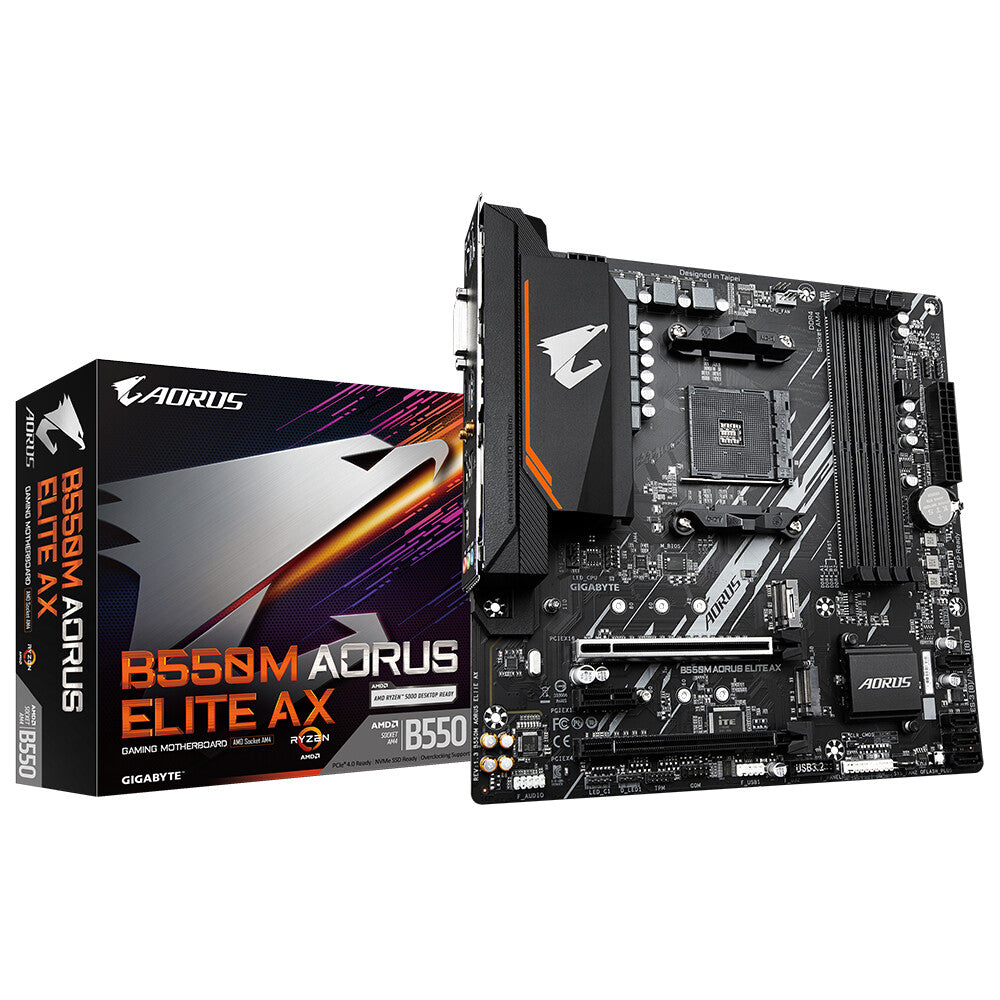 Gigabyte B550M AORUS ELITE AX micro ATX AMD Motherboard | AM4 Socket - 4 x DDR4 Memory Slots