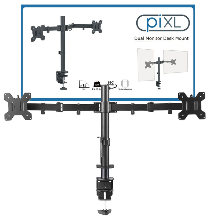 piXL DOUBLE ARM monitor mount / stand 68.6 cm (27") Black Desk