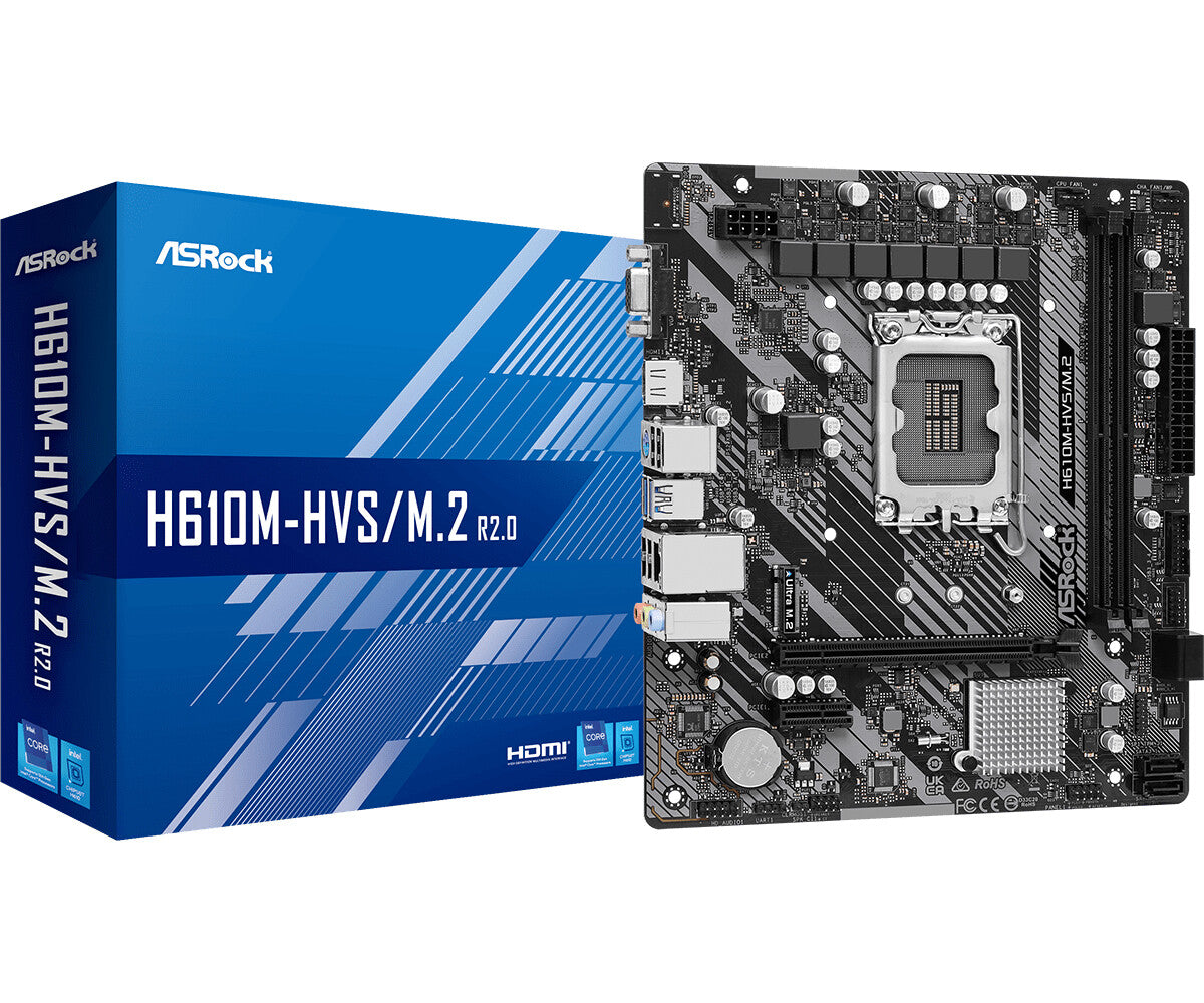 Asrock H610M-HVS/M.2 R2.0 micro ATX Intel Motherboard | LGA1700 Socket - 2 x DDR4 Memory Slots