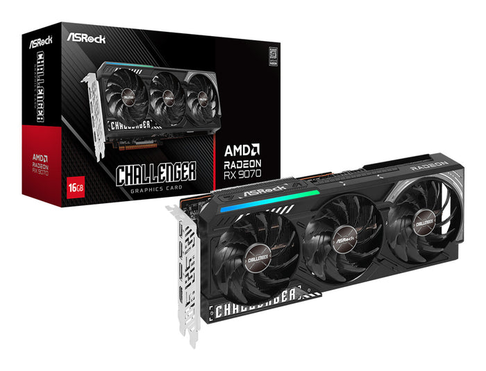 Asrock Radeon RX 9070 16 GB GDDR6 Overclocked Graphics Card | PCIe 5.0 | 3 x DP and 1 x HDMI | Active Cooling