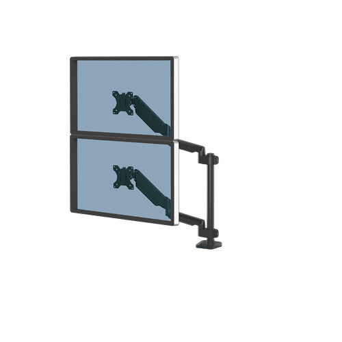 Platinum Series Dual Stacking Monitor Arm Monitor Mount Two 27 Inch Screens Adjustable Dual Monitor Desk Mount Tilt 45° Pan 180° Swivel 360° Rotation 360° VESA 75 x 75 100 x 100