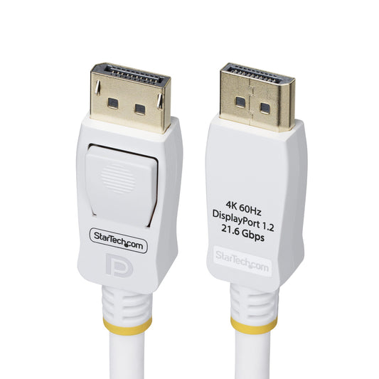StarTech.com 10ft (3m) White VESA Certified DisplayPort 1.2 Cable, 4K 60Hz, 21.6Gbps, Latching DP Connectors, DP 1.2 DisplayPort Cable, DP Monitor Cord, M/M
