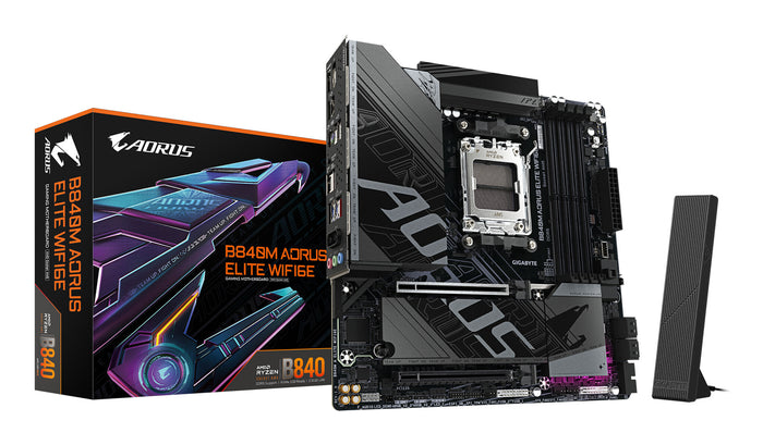 Gigabyte B840M AORUS ELITE WIFI6E mATX Motherboard | AM5 | 4x DDR5 Slots | Wi-Fi 6E