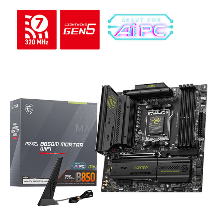 MSI MAG B850M MORTAR WIFI mATX Motherboard | AM5 | 4x DDR5 Slots | Wi-Fi 7