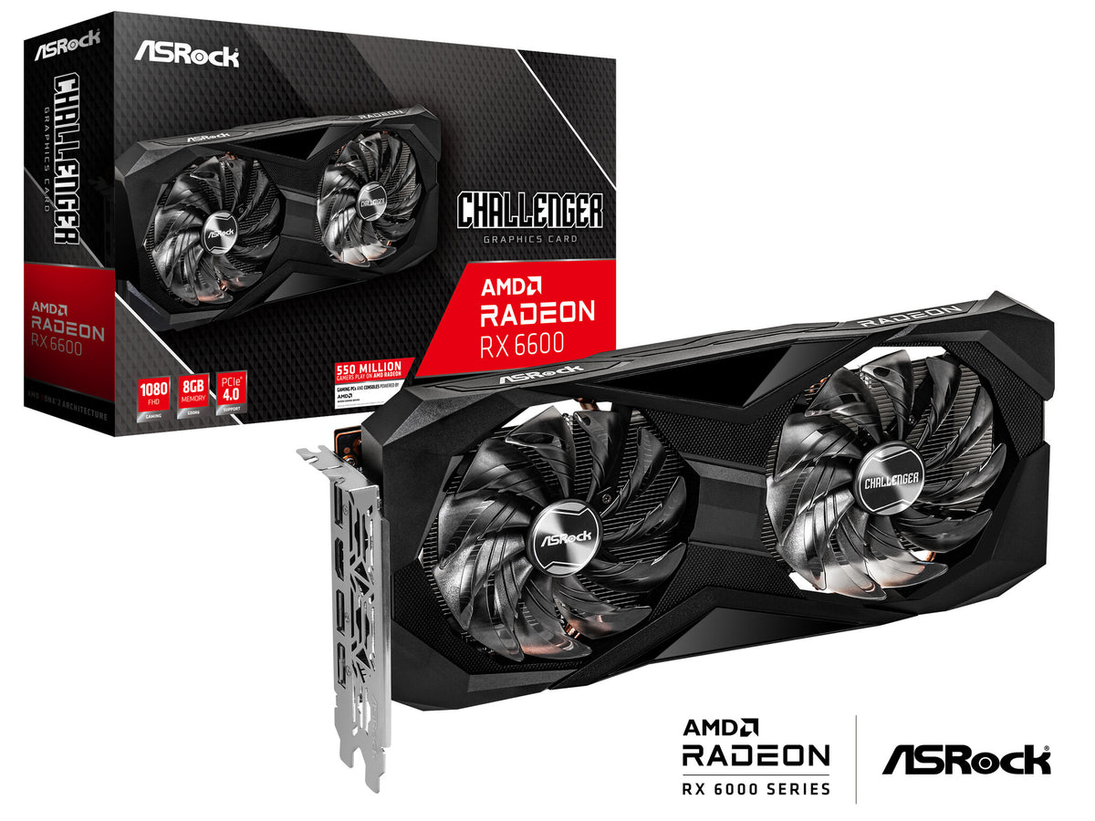 Asrock Radeon Rx 6600 8 GB GDDR6 Overclocked Graphics Card | PCIe 4.0 | 3 x DP and 1 x HDMI | Active Cooling