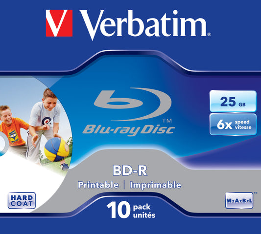 Verbatim Blank Blu-Ray Disc BD-R SL 25GB 6x Printable 10 Pack Jewel Case 10 pc(s)