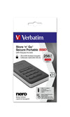 Verbatim Store 'n' Go Portable SSD with Keypad Access 256GB 256 GB Encrypted Portable SSD | USB 3.2 Gen 1 Black, Silver