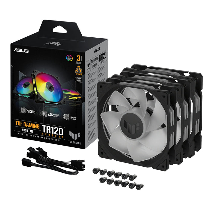 ASUS TUF Gaming TR120 ARGB Reverse Fan - Triple Pack Case Fan | 120mm PWM RGB Hydraulic Bearing Black