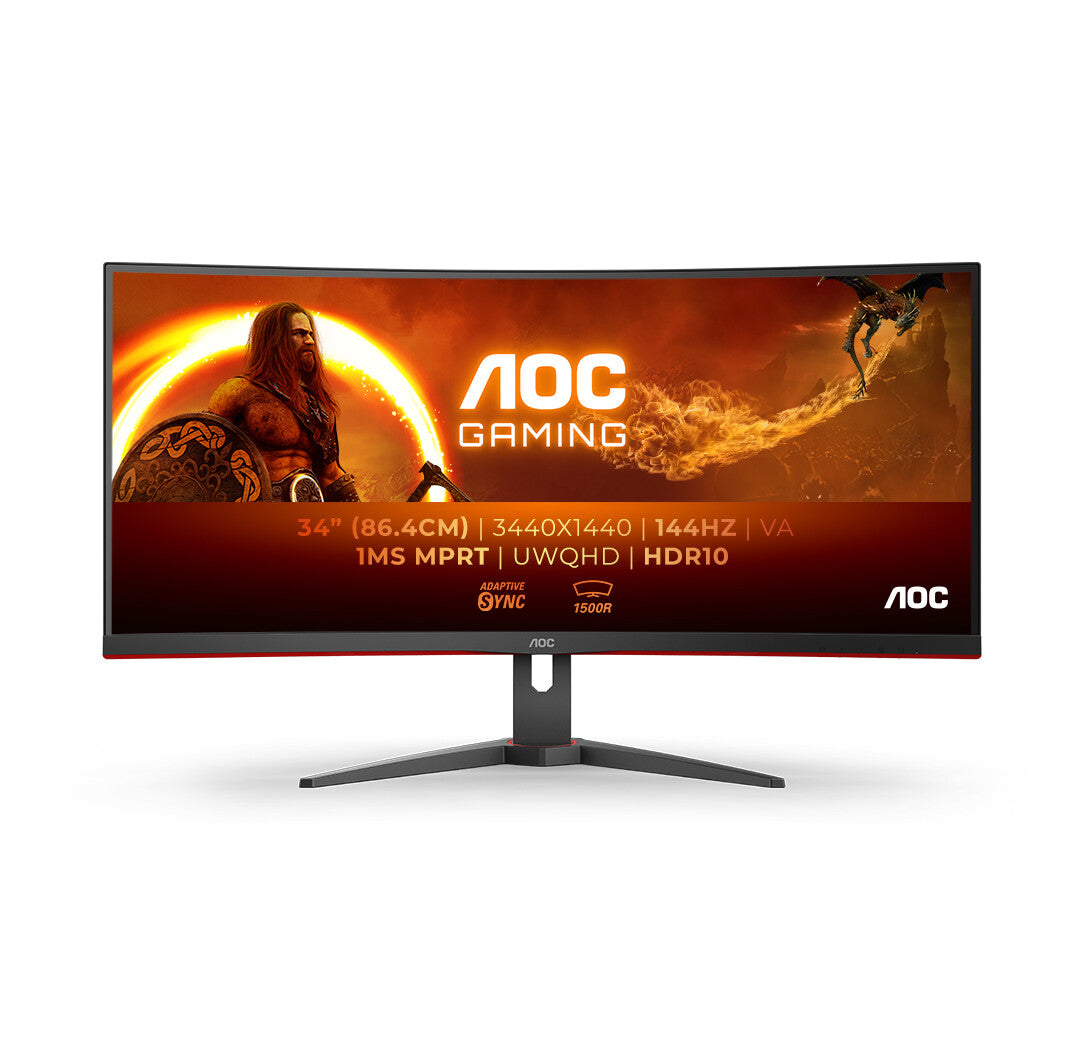 AOC G2 CU34G2XE/BK 34" Wide Quad HD Curved Gaming Monitor | 3440 x 1440 144Hz 1ms HDMI DP