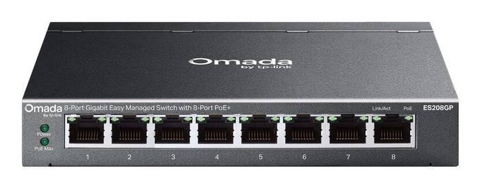 TP-Link Omada ES208GP network switch Managed L2 Gigabit Ethernet (10/100/1000) Power over Ethernet (PoE) DIN rail Black