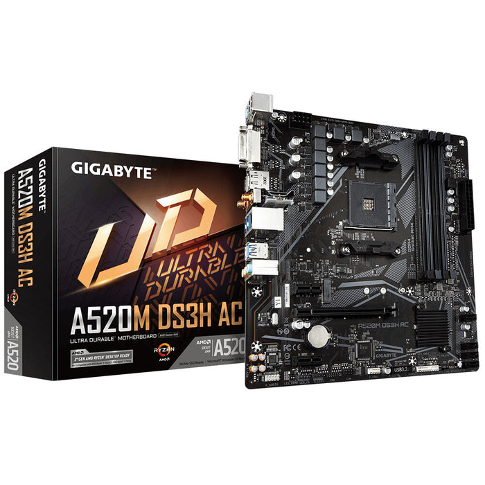 Gigabyte A520M DS3H AC mATX Motherboard | AM4 | 4x DDR4 Slots | Wi-Fi 5