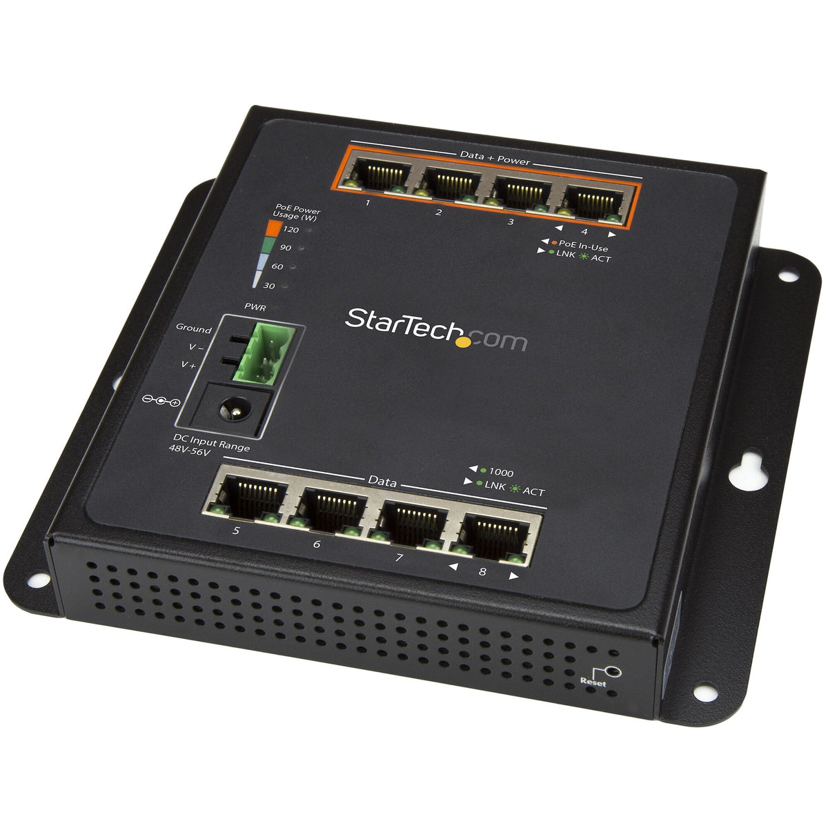 StarTech Industrial 8 Port Gigabit PoE Switch - 4 x PoE+ 30W - Power Over Ethernet - Hardened GbE Layer/L2 Managed Switch - Rugged High Power Gigabit Network Switch IP-30/-40C to +75C