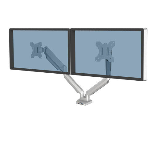 Platinum Series Dual Monitor Arm Monitor Mount Two 32 Inch Screens Adjustable Dual Monitor Desk Mount Tilt 45° Pan 180ᵒ Swivel 360ᵒ Rotation 360ᵒ VESA 75 x 75 100 x 100