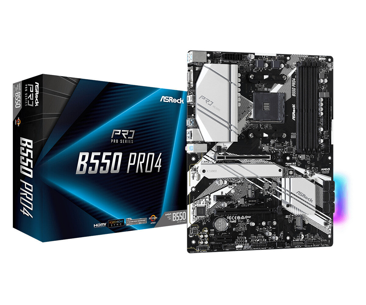 Asrock B550 Pro4 ATX AMD Motherboard | AM4 Socket - 4 x DDR4 Memory Slots