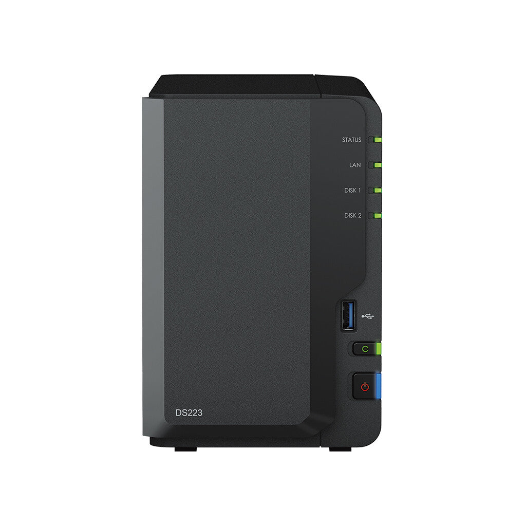 Synology DiskStation DS223 Mini Tower NAS with 2 x 12TB HAT3310 Drives | 2-bay, HDD & SSD, Realtek CPU, 2 GB GB RAM, 1 x LAN Ports