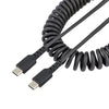 StarTech 20in (50cm) USB C Charging Cable, Coiled Heavy Duty Fast Charge & Sync USB-C Cable, USB 2.0 Type-C Cable, Rugged Aramid Fiber, Durable Male to Male USB Cable, Black