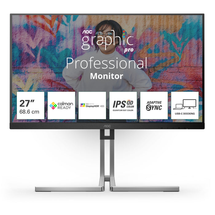 AOC Q27U3CV 27" 4K Ultra HD Monitor | 2560 x 1440 75Hz USB-C HDMI DP