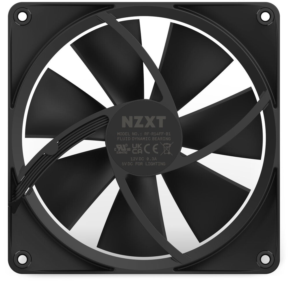 NZXT F140 RGB Case Fan | 140mm 1800 RPM 24.85 CFM RGB Fluid Dynamic Bearing (FDB) Black