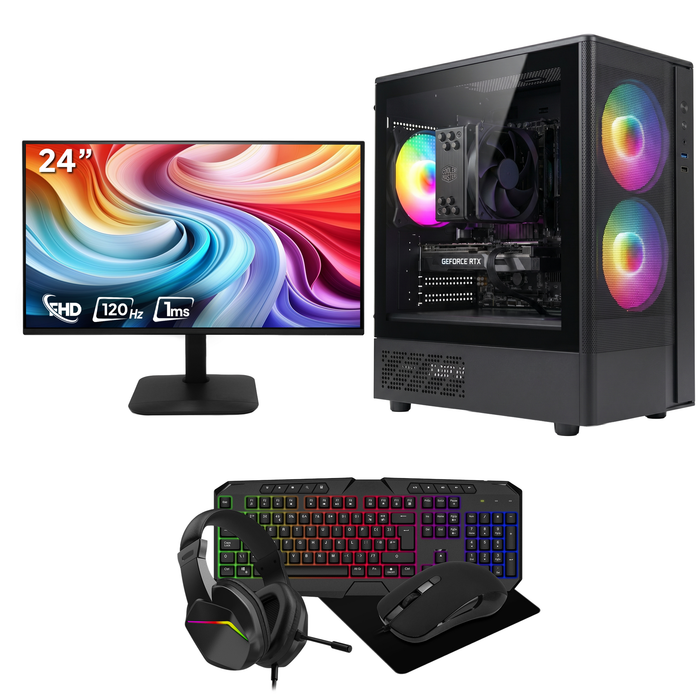 GTR Gaming Infinity Gaming PC Bundle | Intel Core i5-10400F | GeForce RTX 3050 6GB | 512GB SATA SSD | 16GB DDR4 3200MHz RAM | 650W PSU | Windows 11 Home | AC900 WiFi | 24" Gaming Monitor | Gaming Keyboard, Mouse & Headset
