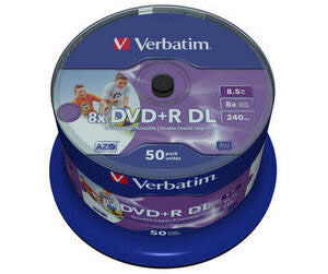 Verbatim Blank DVD+R Double Layer Wide Inkjet Printable 8x