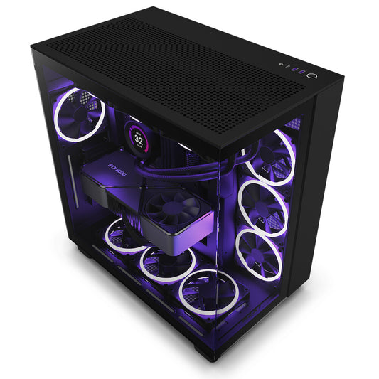 NZXT H9 All Black Midi Tower PC Case Black | Liquid Cooling Support