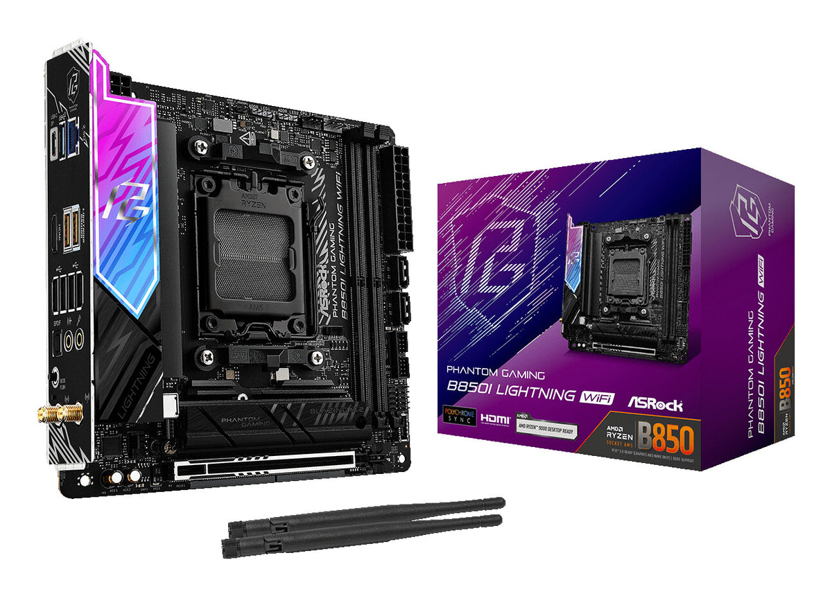 Asrock Phantom Gaming B850I Lightning WiFi mini ITX AMD Motherboard | AM5 Socket - 2 x DDR5 Memory Slots