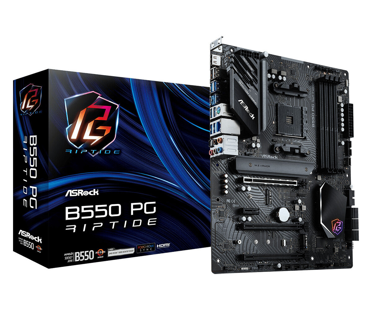 Asrock B550 PG Riptide ATX AMD Motherboard | AM4 Socket - 4 x DDR4 Memory Slots