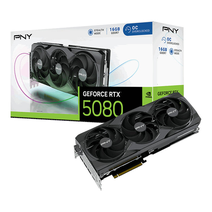 PNY GeForce RTX 5080 16 GB GDDR7 Overclocked Graphics Card | PCIe 5.0 x16 | 3 x DP and 1 x HDMI | Active Cooling