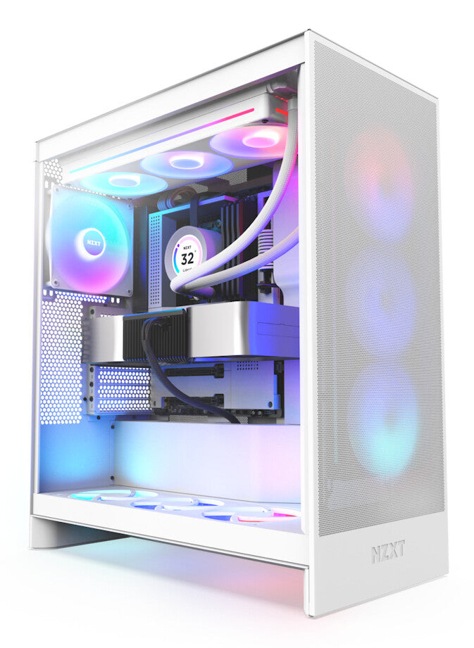 NZXT H7 Flow RGB Midi Tower PC Case White | Liquid Cooling Support