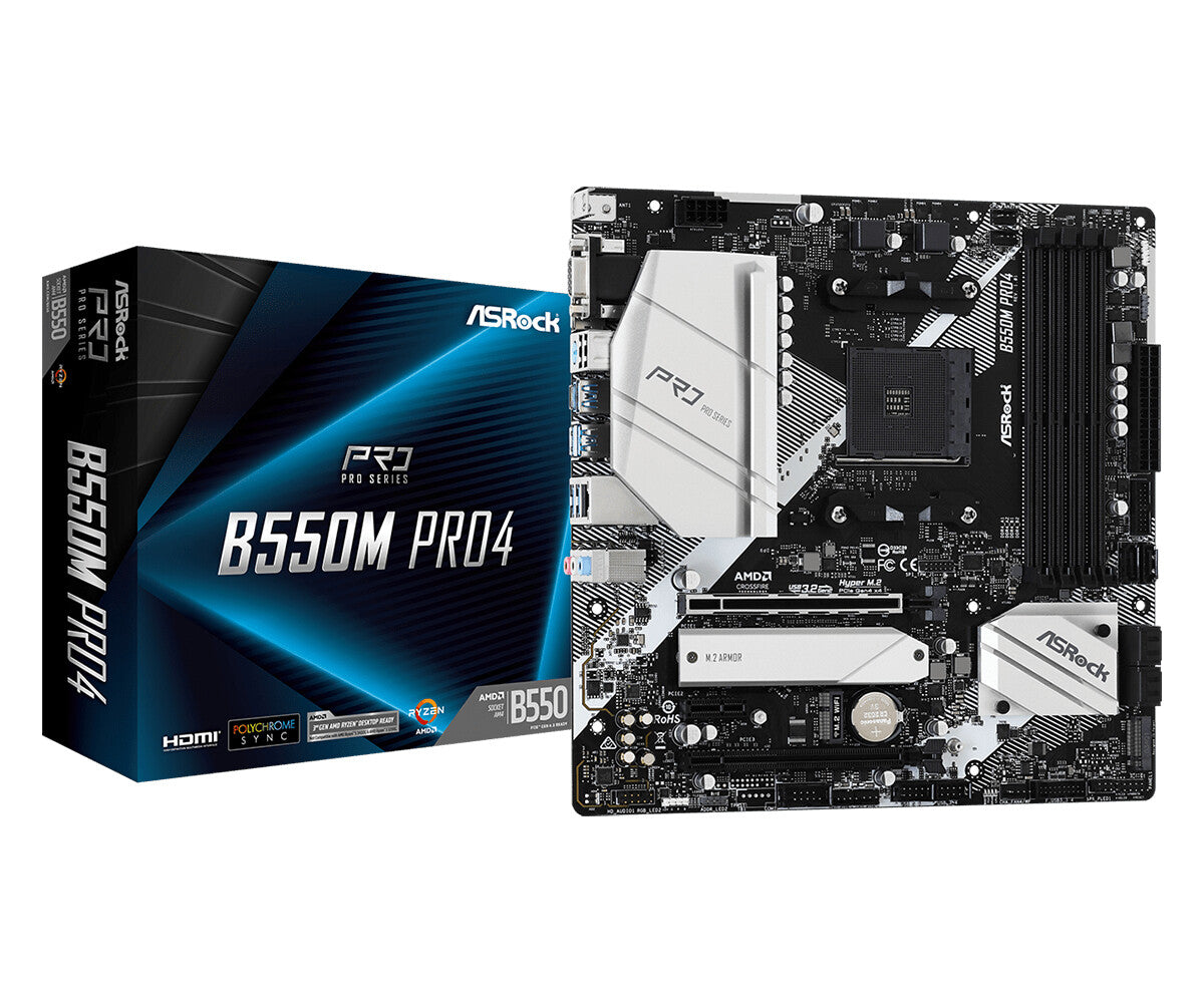 Asrock B550M Pro4 micro ATX AMD Motherboard | AM4 Socket - 4 x DDR4 Memory Slots