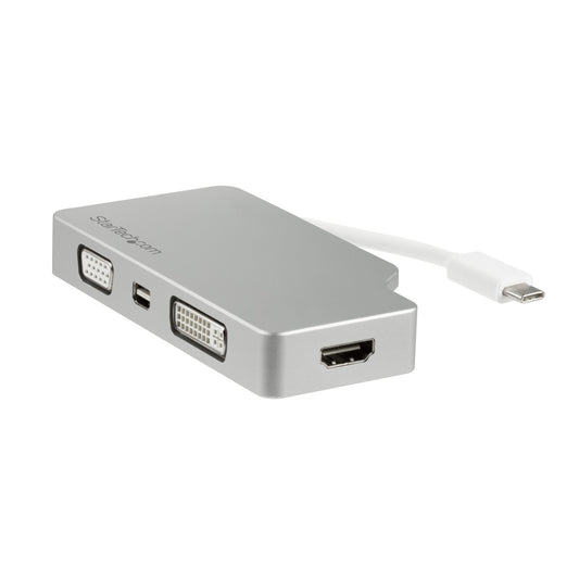 StarTech USB C Multiport Video Adapter with HDMI, VGA, Mini DisplayPort or DVI - USB Type C Monitor Adapter to HDMI 1.4 or mDP 1.2 (4K) - VGA or DVI (1080p) - Silver Aluminum