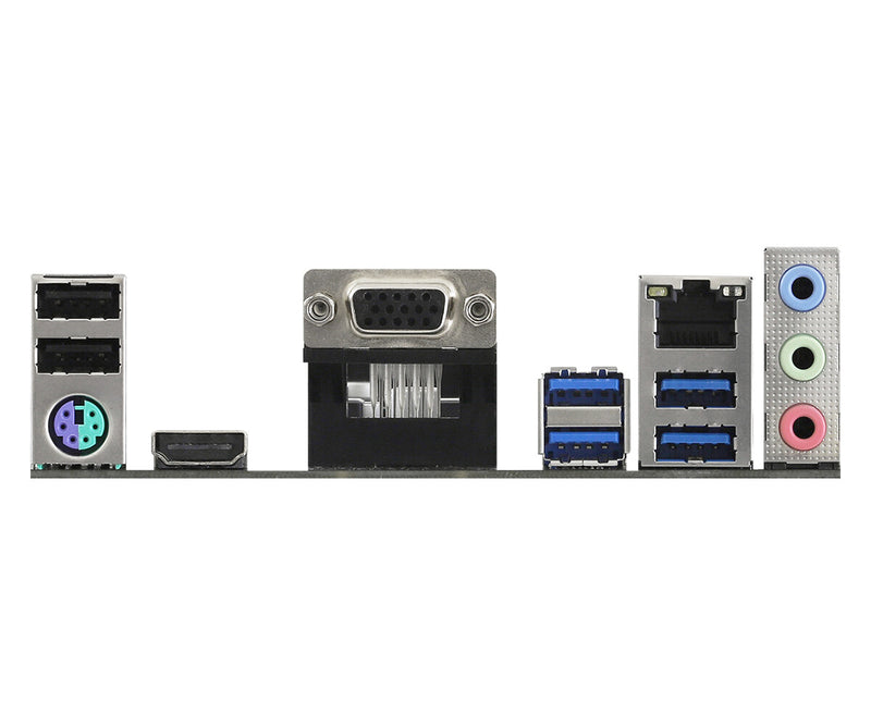 ASRock A520M-HVS motherboard with dual graphics outputs: D-Sub and HDMI ports
