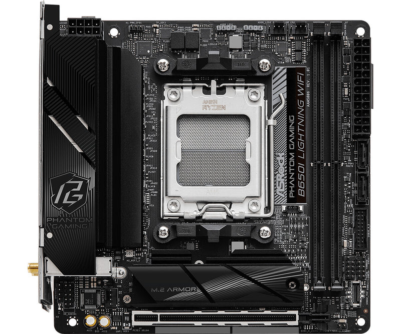 ASRock B650I Lightning WiFi mini ITX motherboard top view with AM5 socket