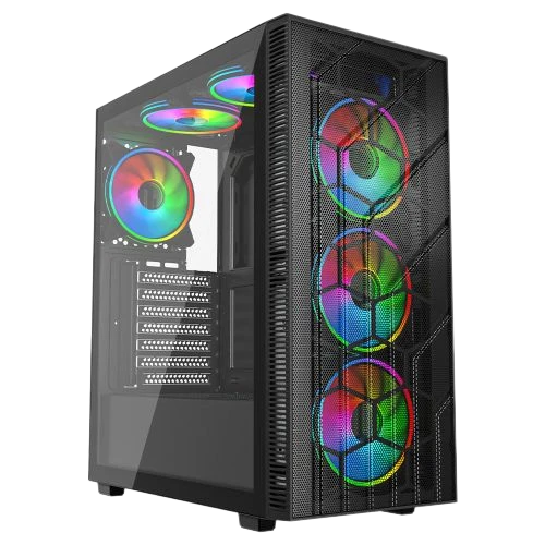 Crucible AM4 Gaming PC from GTR Gaming with black mesh and glass case with argb fans