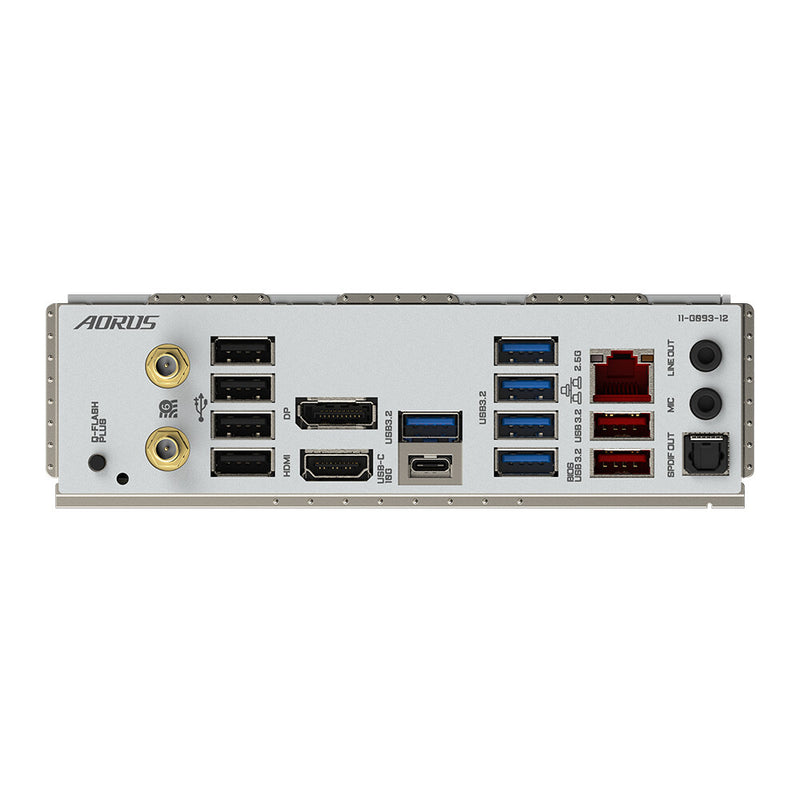 Rear I/O panel of Gigabyte B650M AORUS ELITE AX ICE motherboard with HDMI and USB ports