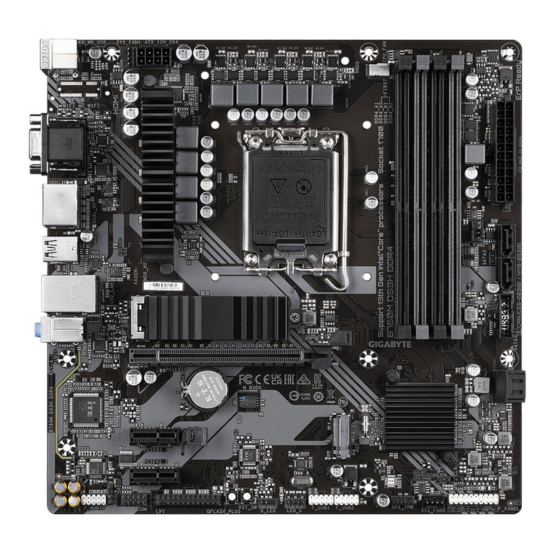 Close-up of DDR4 memory slots on Gigabyte B760M DS3H DDR4 motherboard